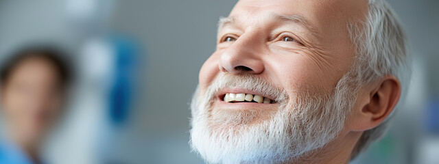 smiling elderly man in hospital setting, showcasing warmth and care from medical staff. atmosphere reflects friendly and supportive healthcare environment