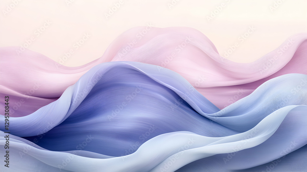 Poster abstract image of flowing pastel purple and blue fabrics, creating soft waves and a calming mood. id