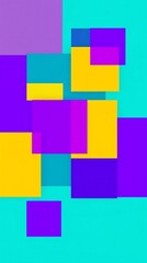 An Abstract Digital Painting Characterized By Geometric Shapes And Bold Color Blocking.  Squares And Triangles Of Intense Yellow, Deep Violet, And Bright Turquoise Are Layered To Cre.