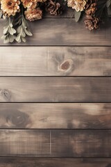Rustic autumn floral arrangement on wooden planks background