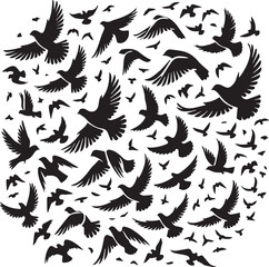 Fototapeta premium bird set silhouette vector, set of black silhouettes of animals vector illustration, bird vector illustration isolated on white and black background