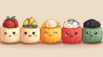 round mooncakes isolated catoon