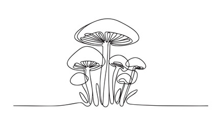 Continuous one single minimal line drawing mushroom  © sagor