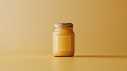 Amber jar with blank label, studio shot. Ideal for food product packaging mockups.