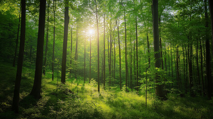 Obraz premium Morning forest high tree amazing forest