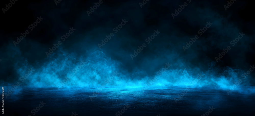 Poster abstract background with blue smoke or fog and spotlight effect, creating a mysterious and atmospher