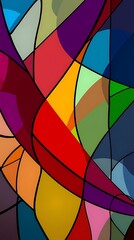 Fototapeta premium An Abstract Digital Artwork Displaying Vibrant, Saturated Colors In A Dynamic Composition, Composed Of Overlapping Geometric Shapes And Organic Lines, Resembling Stained Glass.