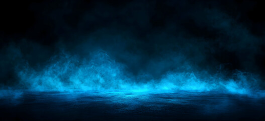 Abstract background with blue smoke or fog and spotlight effect, creating a mysterious and atmospheric ambiance, perfect for adding depth and drama