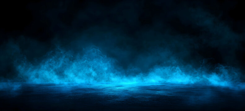 Abstract background with blue smoke or fog and spotlight effect, creating a mysterious and atmospheric ambiance, perfect for adding depth and drama