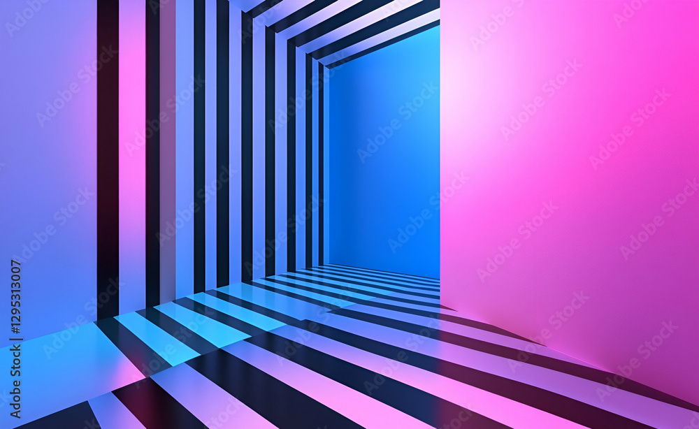 Poster abstract corridor with striking blue and pink illumination creating a captivating visual experience 
