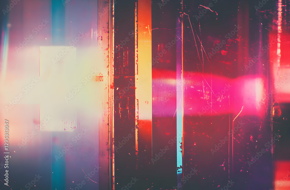 Aufkleber abstract composition with vibrant pink and orange hues, vertical lines, and subtle scratches, creati
