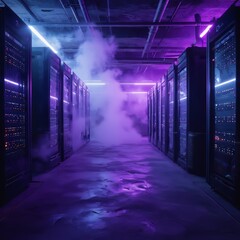 Purple Haze Data Center: Modern Server Room Ambiance - Made with Generative AI