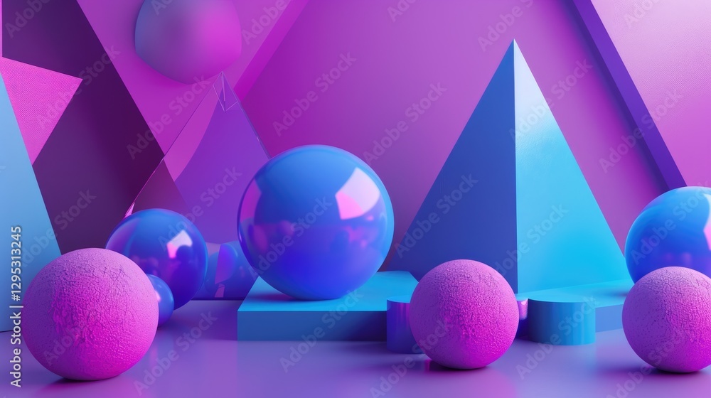 Poster 3d blocks in gradient pink and blue tones. background image of 3d rendering geometric shape with gra