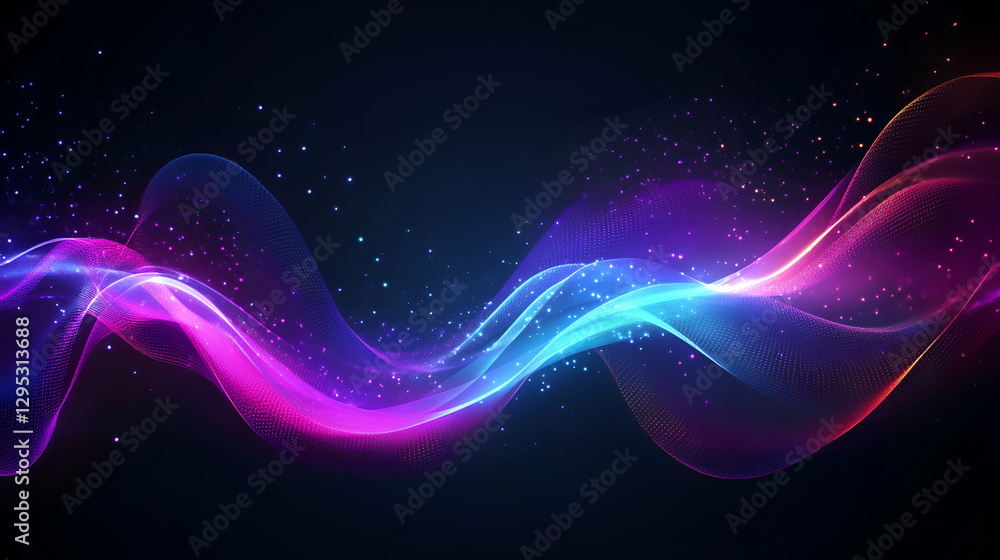 Poster abstract digital waveform with glowing particles and vibrant color gradient for modern technology, c