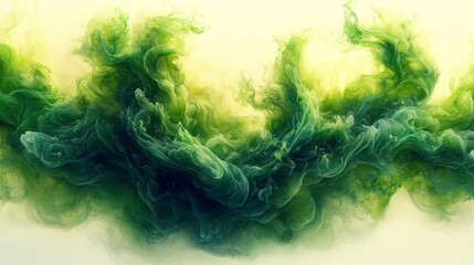 Abstract Green and Yellow Ink Swirl in Water - Organic Flowing Texture