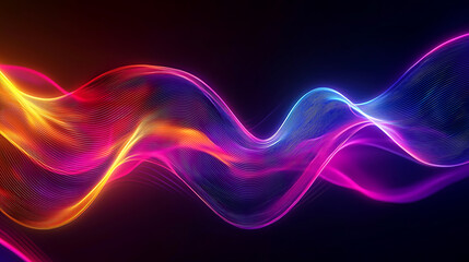 Futuristic neon wave lines in vibrant colors flowing smoothly against a dark background high quality 