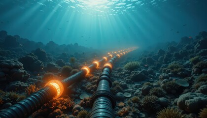 Luminous Ocean Depths: Underwater Cable Network