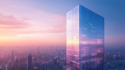 Glass Skyscraper at Sunset: A Cityscape Panorama
