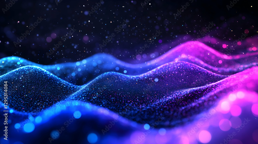Aufkleber abstract futuristic wavy particle surface with glowing lights, a mesmerizing display of modern techn