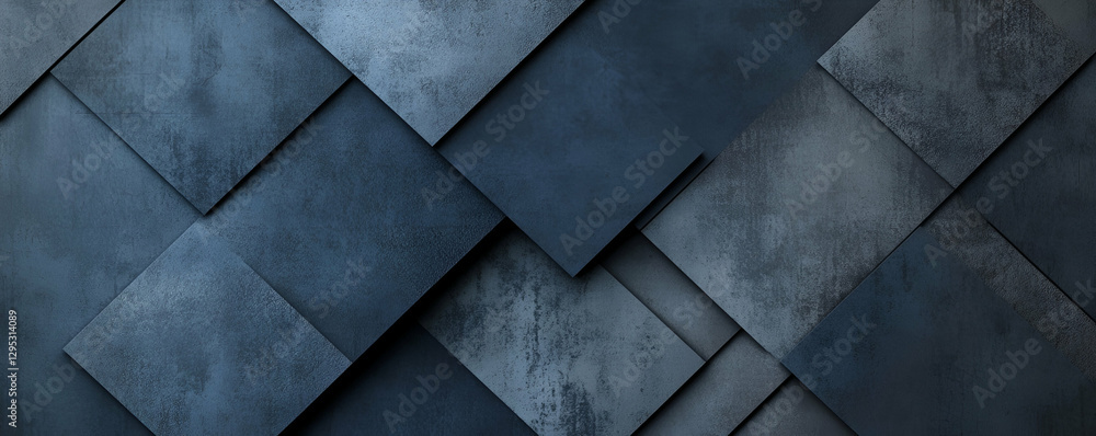 Poster abstract geometric background with textured square tiles in shades of blue, providing a modern and s