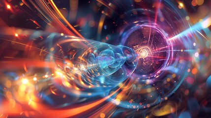 Obraz premium Abstract Digital Art Depicting Vibrant Energy Flow in a Cosmic Tunnel with Colorful Light Trails
