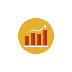 Flat Icon of a Growing Bar Graph in a Circle.
