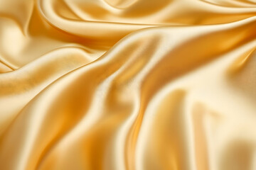 Fototapeta premium Abstract golden silk fabric background with soft folds and smooth textures, creating an elegant and luxurious visual, perfect for opulent designs