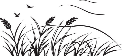 Obraz premium Green grass silhouette with floral leaf patterns against a white background