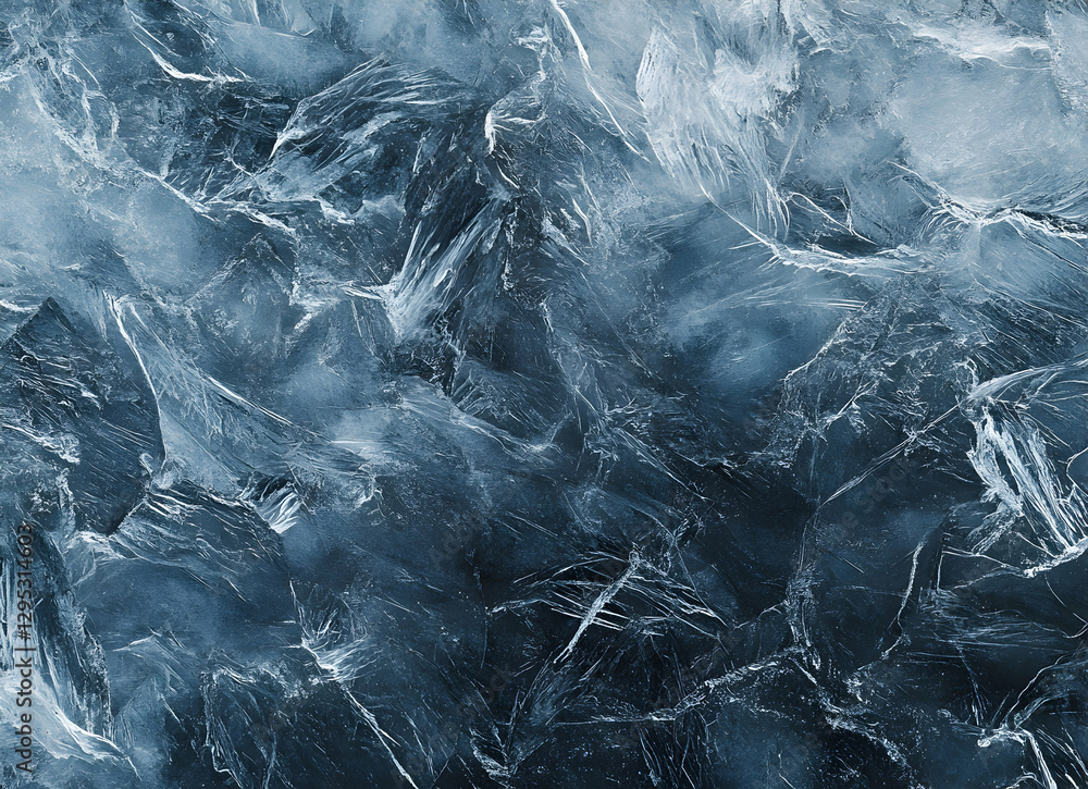 Poster abstract ice formation, a mesmerizing close-up of frozen water with intricate patterns and textures 
