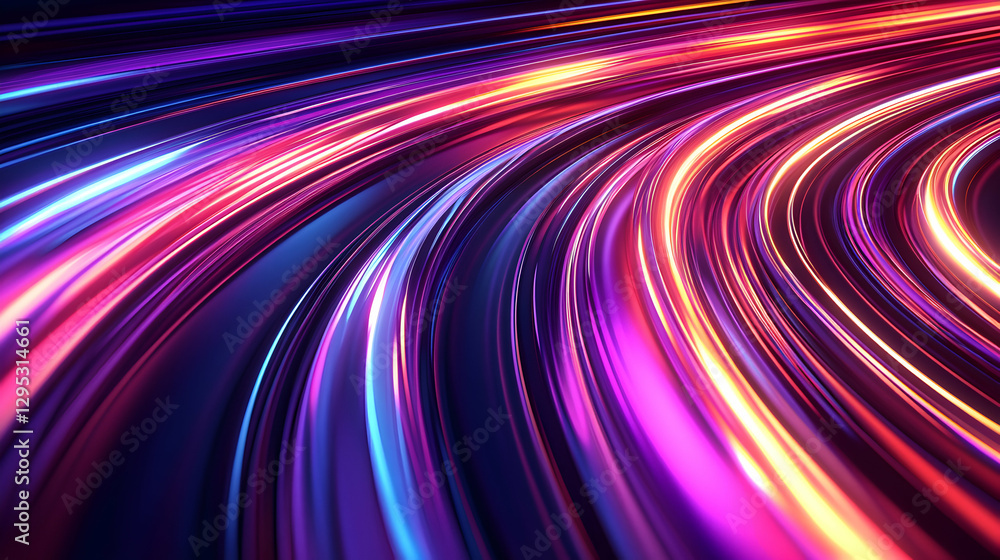 Poster abstract light trails, dynamic movement and vibrant colors in a modern technological display, evokin