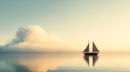 Calm Sailboat Sunrise Seascape