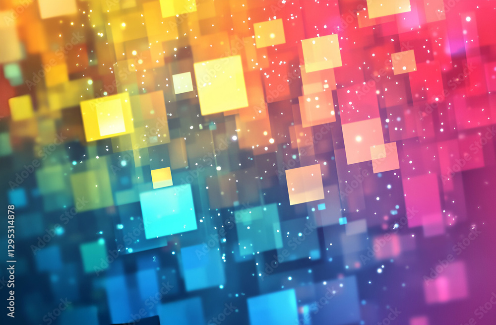 Poster abstract multicolored background with geometric shapes and sparkling particles, perfect for modern d