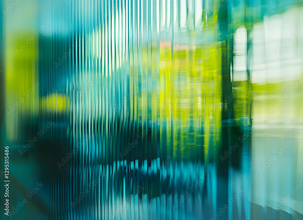 Poster abstract reflections of nature captured through textured glass, creating a dynamic and vibrant displ