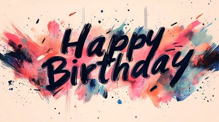 Minimalist "Happy Birthday" graffiti design featuring clean, geometric shapes and sharp typography, black on a soft gradient background, hd quality, modern and stylish composition. --ar 16:9