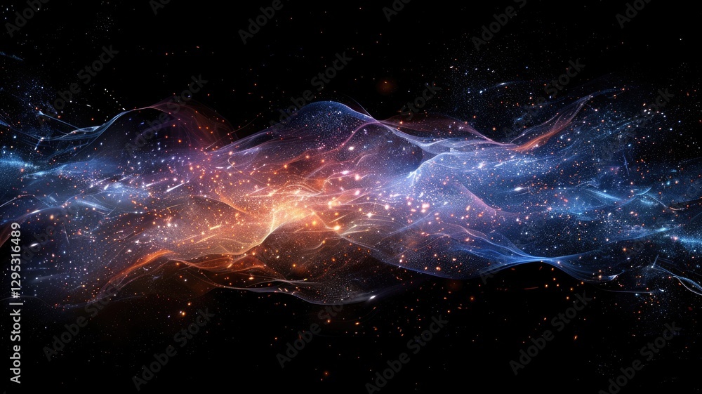 Poster multicolor particle explosion on a dark background. abstract image of colorful splashing vibrant col