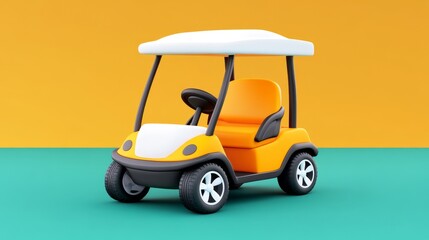Bright 3D Cartoon Golf Cart Icon with Playful Colors