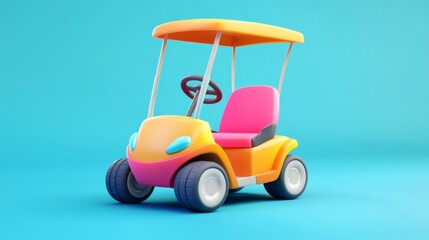 Bright 3D Cartoon Golf Cart Icon in Vibrant Colors