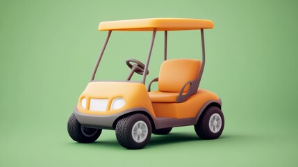 3D Cartoon Golf Cart Icon in Bright Colors with Simple Design