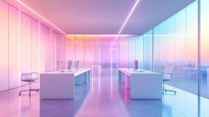 Neon-Lit Modern Office with City View