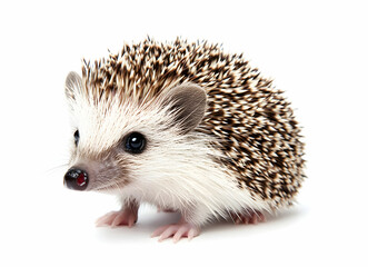 Obraz premium Adorable African Pygmy Hedgehog Portrait on White Background, Captivating Close-up of Spiny Pet, Perfect for Wildlife and Exotic Animal Themes, Studio Shot