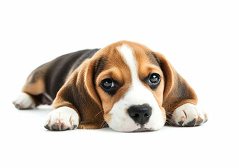 Adorable Beagle Puppy Portrait, A Heartwarming Image of Innocence and Charm on a Clean White Background, Capturing the Puppy's Sweet Expression and Playful Spirit