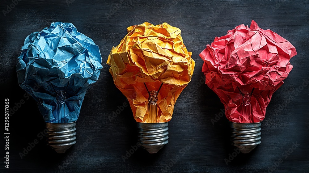 Aufkleber education concept image: creative idea and innovation represented by crumpled paper light bulb metap