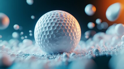 3D Render of a Floating Golf Ball Surrounded by Abstract Elements