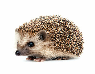 Obraz premium Adorable Hedgehog Portrait, Close-up of a Spiny Mammal on White Background, Perfect for Wildlife and Nature-Themed Projects Showing Animal Beauty