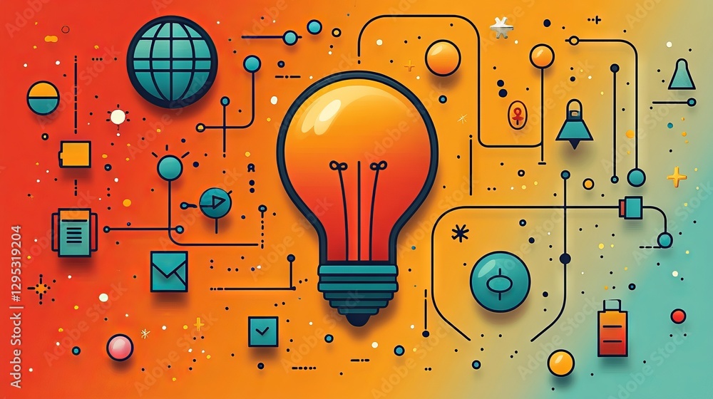 Poster creative business solutions icon set: innovation and team management concepts with editable stroke a