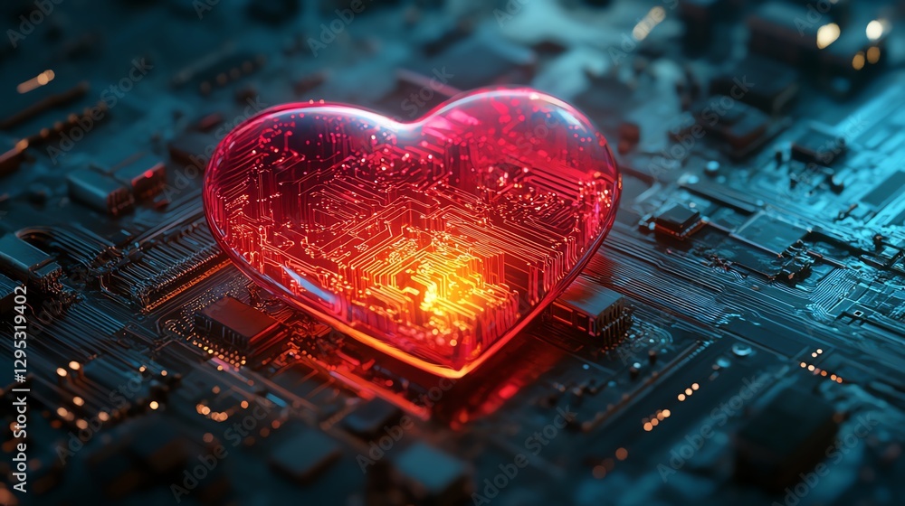 Leinwandbilder detailed futuristic heartshaped cpu with complex circuits and components, portraying love as the cor