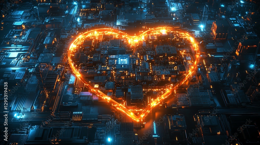 Leinwandbilder detailed futuristic heartshaped cpu with complex circuits and components, portraying love as the cor