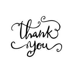Thank You Hand Lettering. Typography Design Inspiration. Black colored. On a transparent background. Vector 