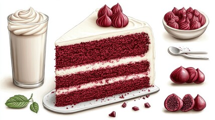 slice of red velvet cake isolated catoon