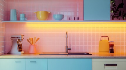 Pastel Pink Kitchen Interior Design with Modern Appliances